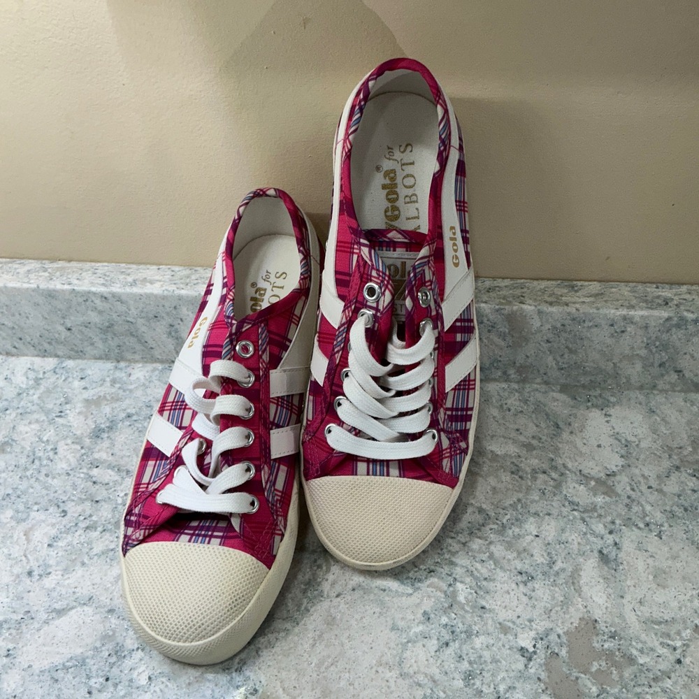 Gola Sneakers Coaster Print Talbots 7 Pink Plaid Low Top Lace Up CLB730